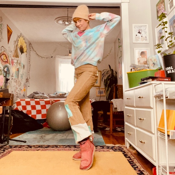 GUC Babaton ultra high waisted patchwork chord homemade bell bottoms - Picture 11 of 16